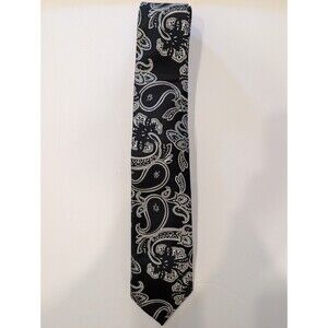 Gianfranco Made In Italy Men's Silk Tie Black White Paisley Print Handkerchief